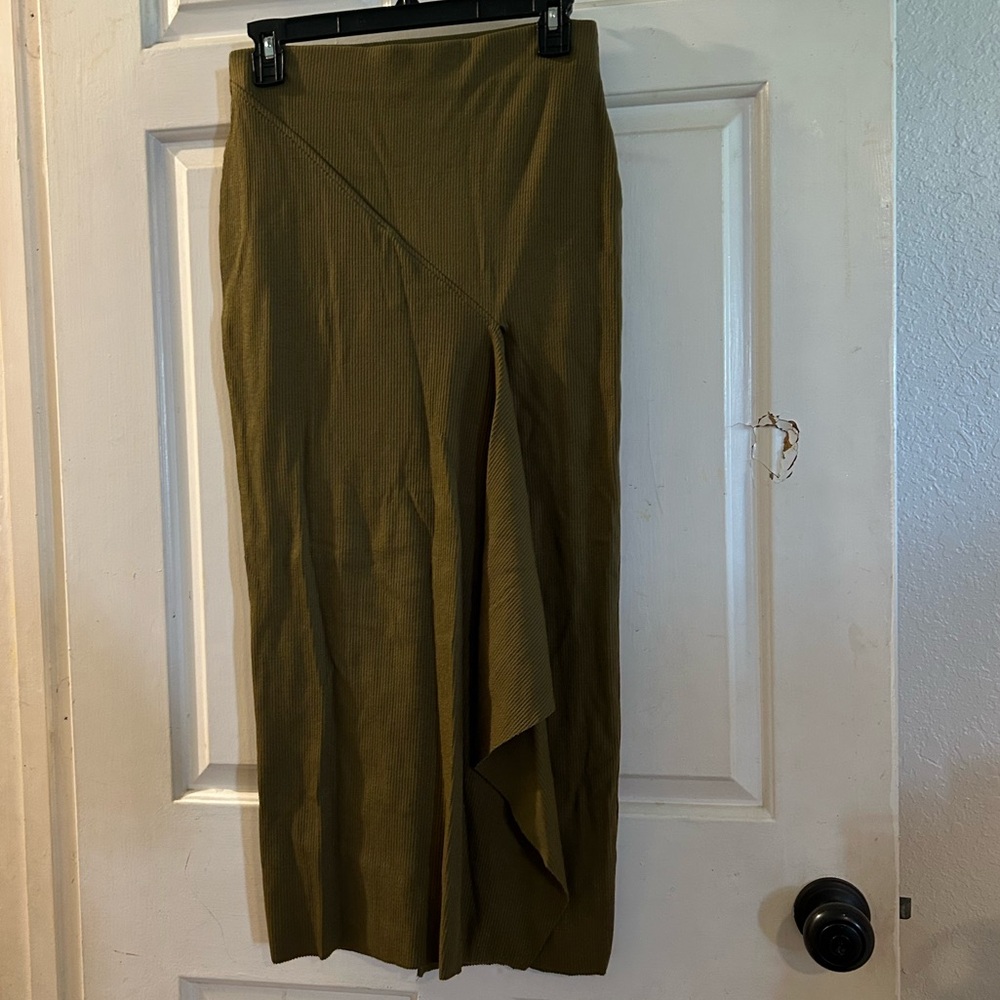 Zara Olive Green Draped Midi Skirt